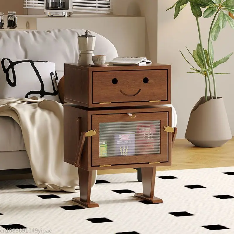 Robot Nightstand kayu Solid Sofa sederhana sisi beberapa Kamar Tidur samping kabinet makanan ringan kabinet Universal samping tempat tidur untuk menyimpan furnitur