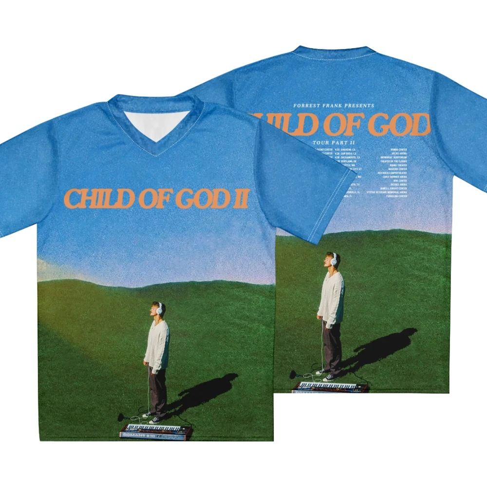 Forrest Frank Child Of God Tour Merch 2025 Весна/Лето Мужская и женская спортивная одежда Футбольный трикотаж Новая футболка с v-образным вырезом y2k Top