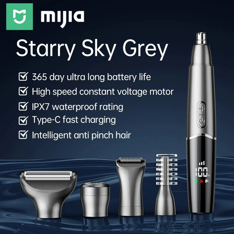 新しい-mijia-電動鼻毛トリマー-ポータブル-5-in-1-多機能メンズヘアトリマー-ipx5-防水デジタルディスプレイ付き