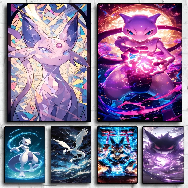 Canvas Painting High Quality Pokemon Mewtwo Espeon Poster Bright and Long Lasting Colors Modern Living Room Decor Gifts Classic