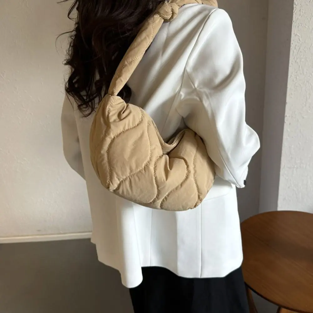 

Повседневная однотонная нейлоновая сумка через плечо, стеганая сумка-буф с регулируемым ремешком, большая вместительная универсальная нейлоновая сумка на плечо для улицы