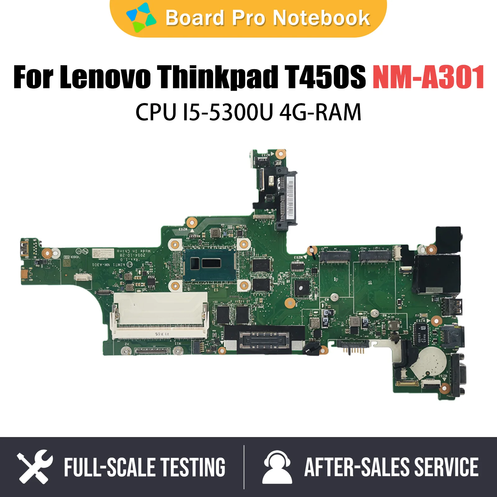 00HT748 Notebook Mainboard For Lenovo Thinkpad T450S Laptop Motherboard NM-A301 With I5-5300U 4G RAM DDR3