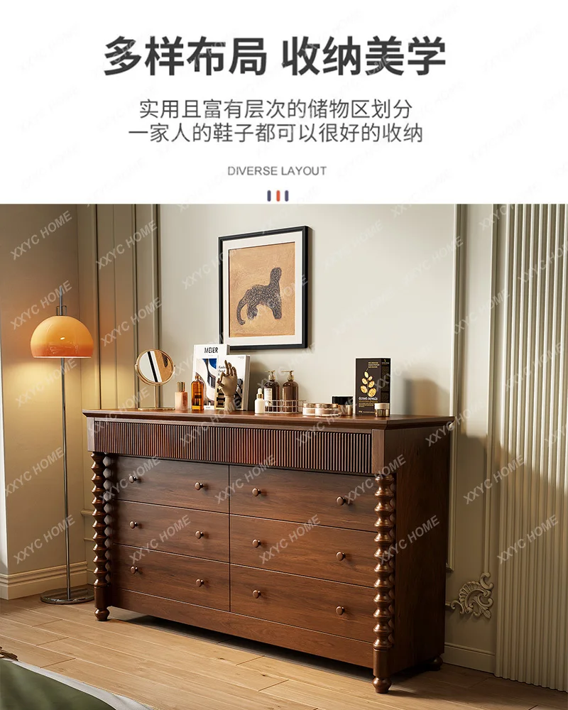 خزانة صدر فرنسية من الخشب الصلب لتزيين المنزل وخزانة بأدراج عتيقة متوسطة #6