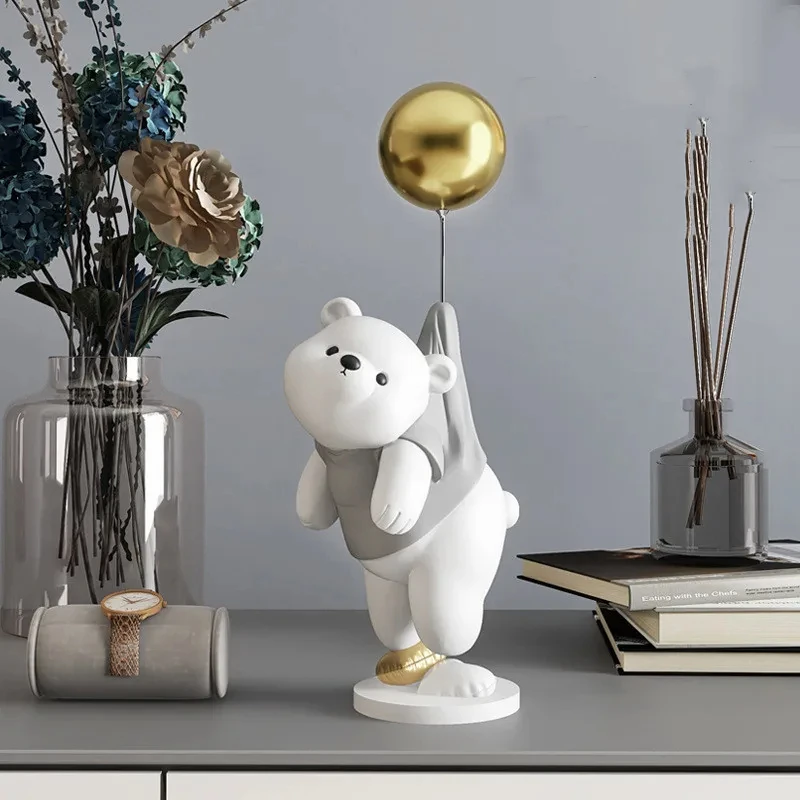 2024 Balloon Polar Bear Resin Creative Ornaments Home Decor Crafts Statue Office Desk Figurines Decor Bookcase Sculpture Crafts