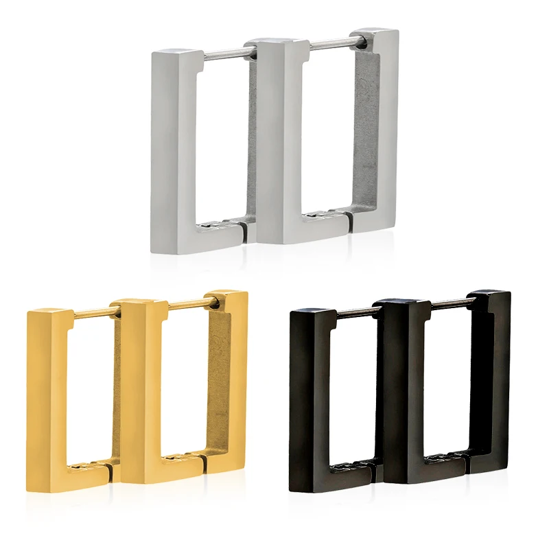 Fashion Geometric Stainless Steel  Square Triangle Hoop Earrings Men Women Stainless Steel Punk Hiphop Piercing Jewelry Gifts