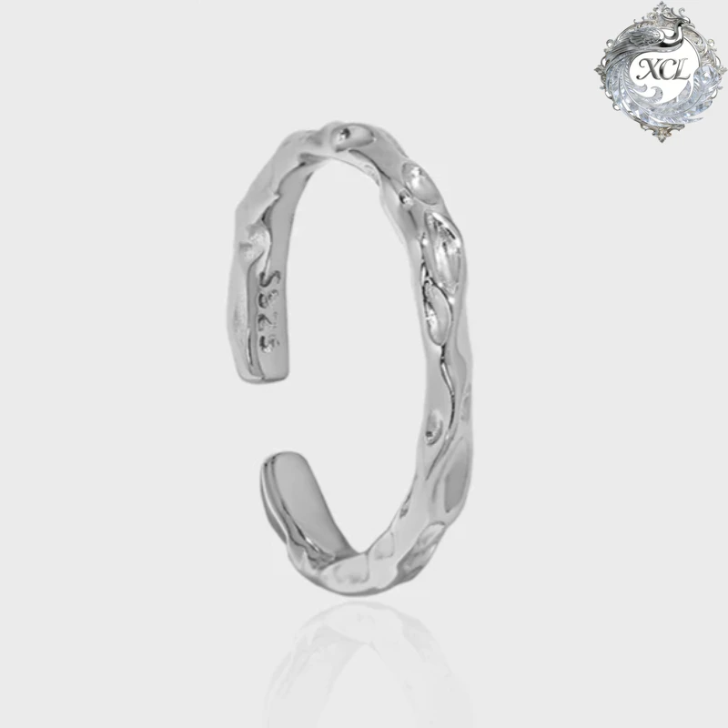 

XCL S925 Sterling Silver Irregular Concave Convex Open Ring Adjustable Textured Finger Ring Fashion Fine Jewelry for Girls Women