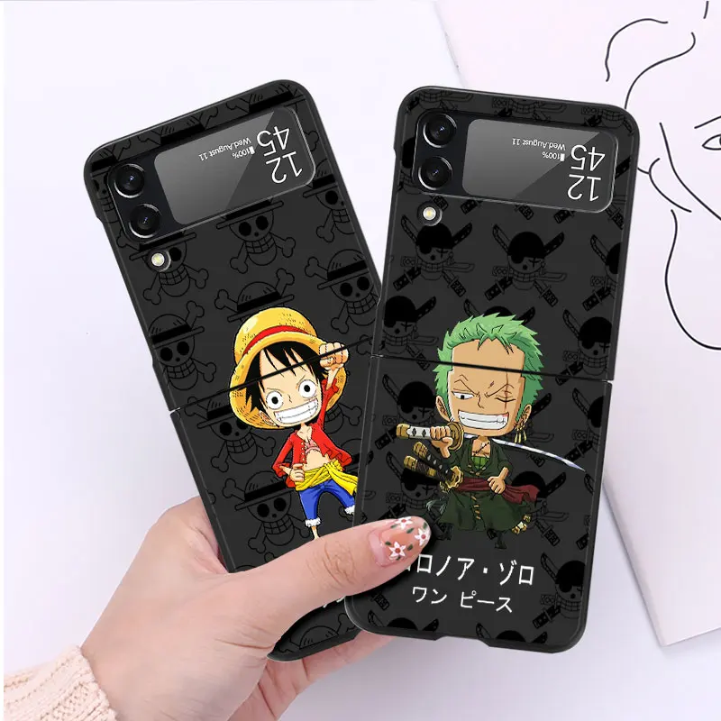 Anime One Pieces Case For Samsung Galaxy Z Flip 5 4 3 5G Hard Luxury Cell Phone Cover ZFlip5 ZFlip4 Clear PC Capa