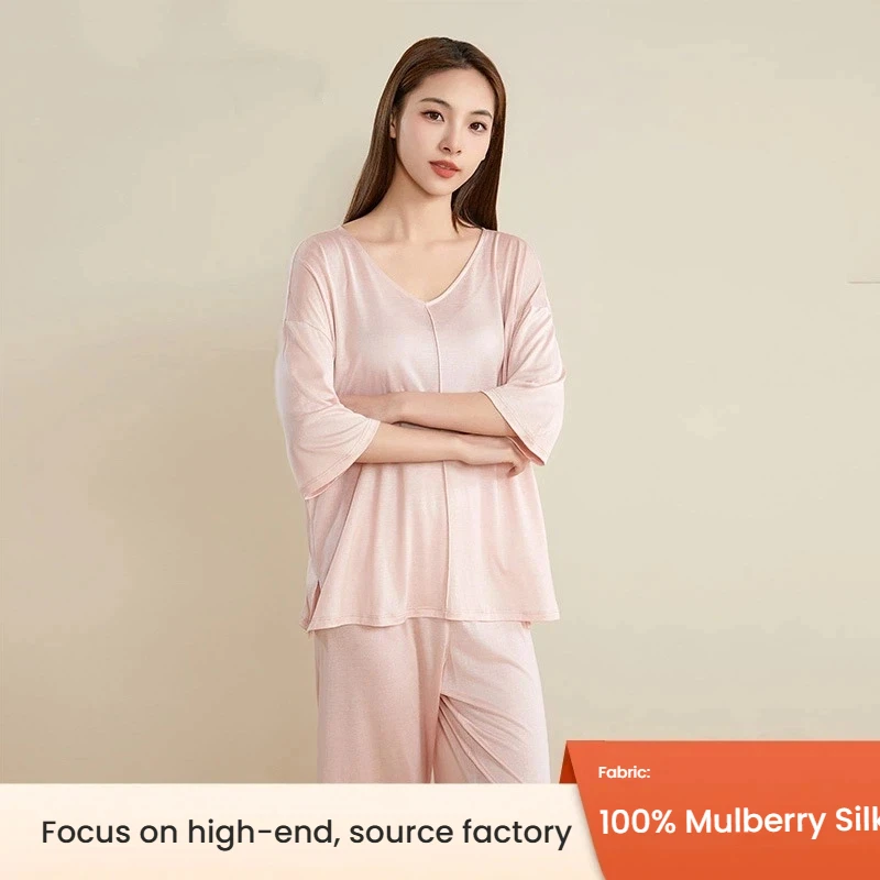 100% Mulberry Silk Pajamas Women Minimalist Solid Color Satin Sleepwear Elegant Loungewear Luxury Nightwear