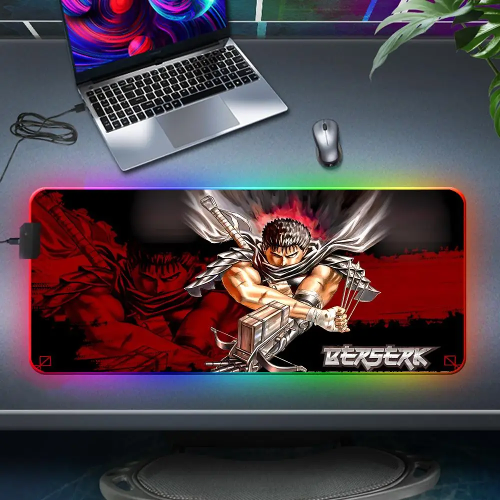 Gaming Keyboard Rgb Deskmat Cabinet Anime Berserk LED Mouse Pad Computer Accessories Natural Rubber Desk Mat Non-slip Mousepad