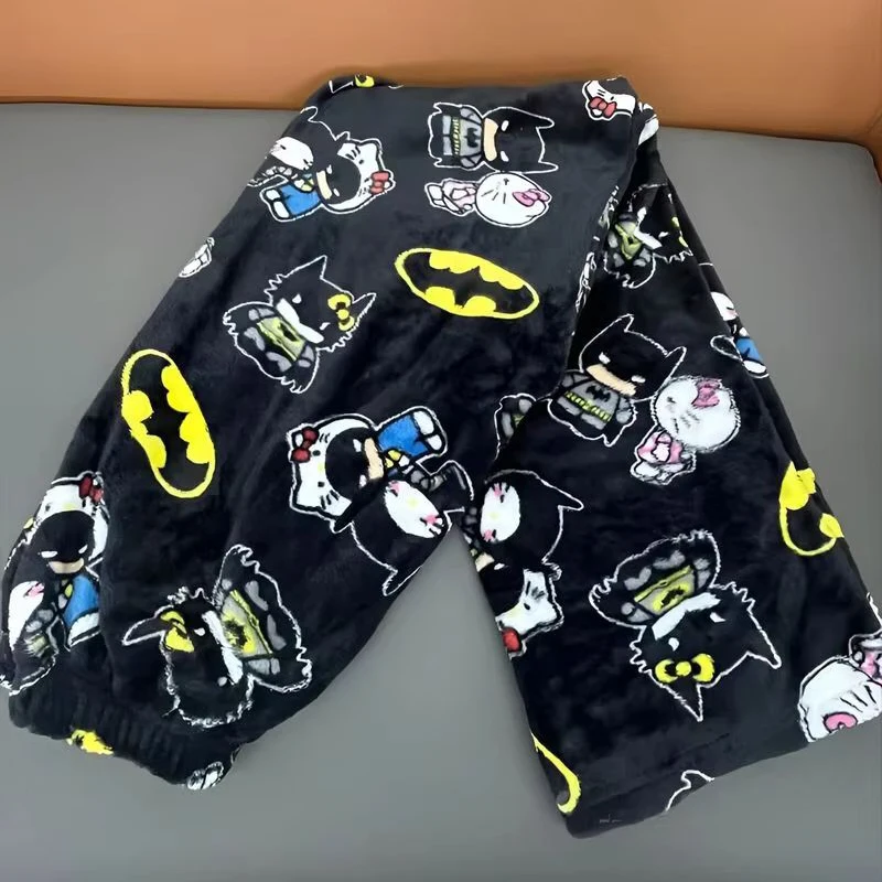 New Sanrio Y2k Autumn Hello Kitty Batman Pajama Pants Cartoon Hip Hop Ladies Warm Casual Flannel Cute Pants Plush Style Clothing