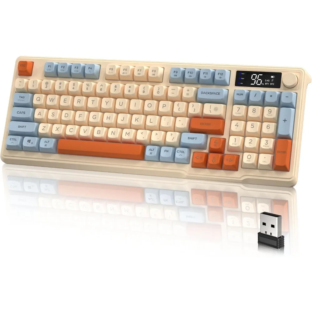 Wireless Gaming Keyboard: Knob Control, Mechanical Feel, RGB Backlit, PBT Keycaps, 3000mAh, 94-Key Layout for Win/Mac