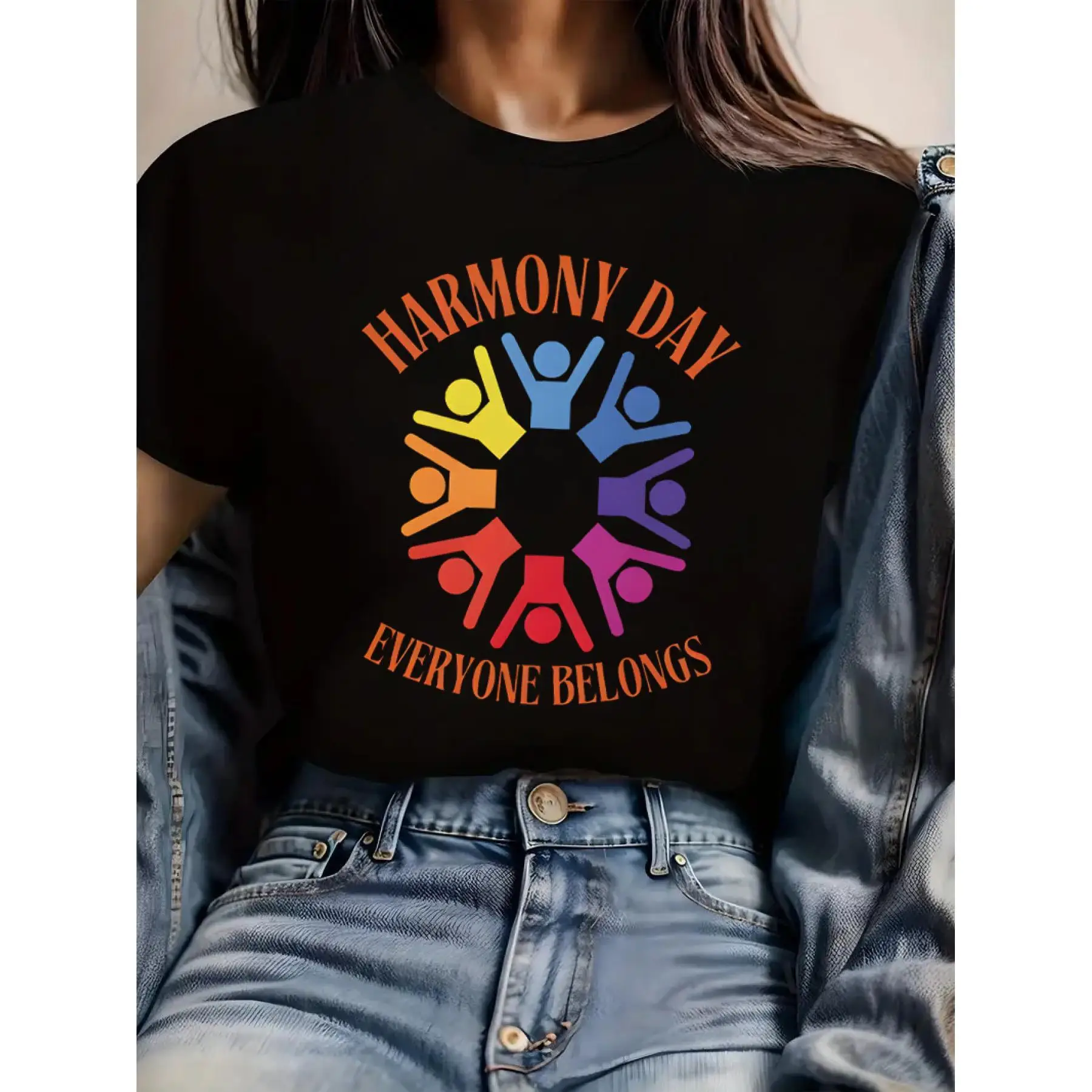 

Harmony Day T-shirt Women Everyone Belongs Graphic Tee Equality Diversity Slogan Top Casual Cotton Short Sleeve