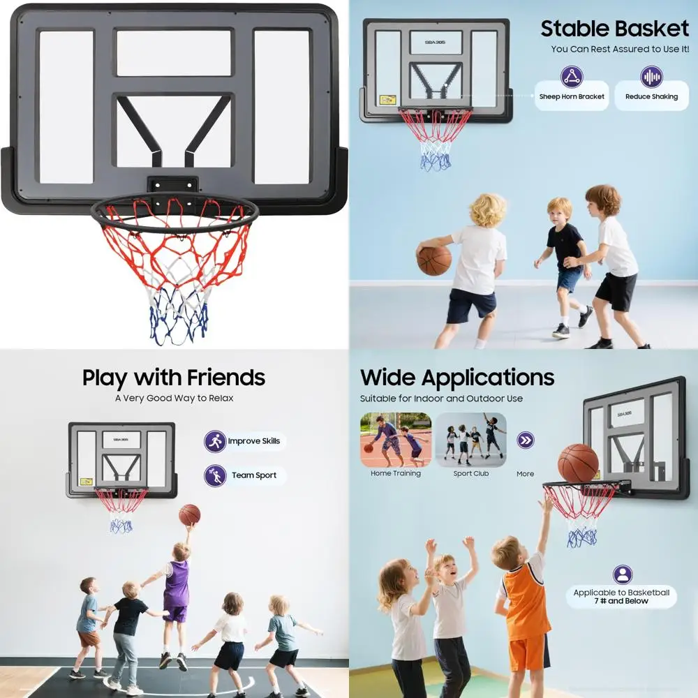 

Indoor/Outdoor Basketball Hoop Combo with Pole Mount and Wall Mount Options, Durable PET Backboard for Home Court