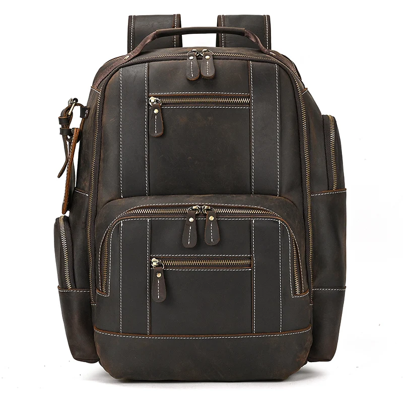 Fashion Luxury Backpack Men Genuine Leather Travel Backpack Bag Big Capacity Bagpack Leather For Man Male Laptop Backpacks 15.6