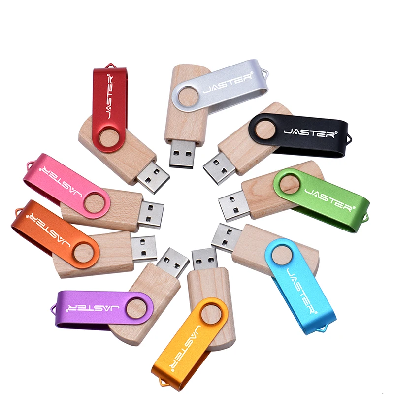JASTER New USB 2.0 Wooden Rotating USB high-speed Flash Drive 64GB 32GB 16GB 4GB Memory Stick Photography Wedding Gifts