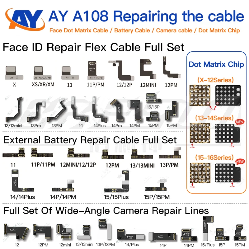 AY A108 proyector de matriz de puntos leer escribir ID facial batería cámara reparación Cable flexible sin soldadura para iPhone X-15 Pro MAX reparación flexible