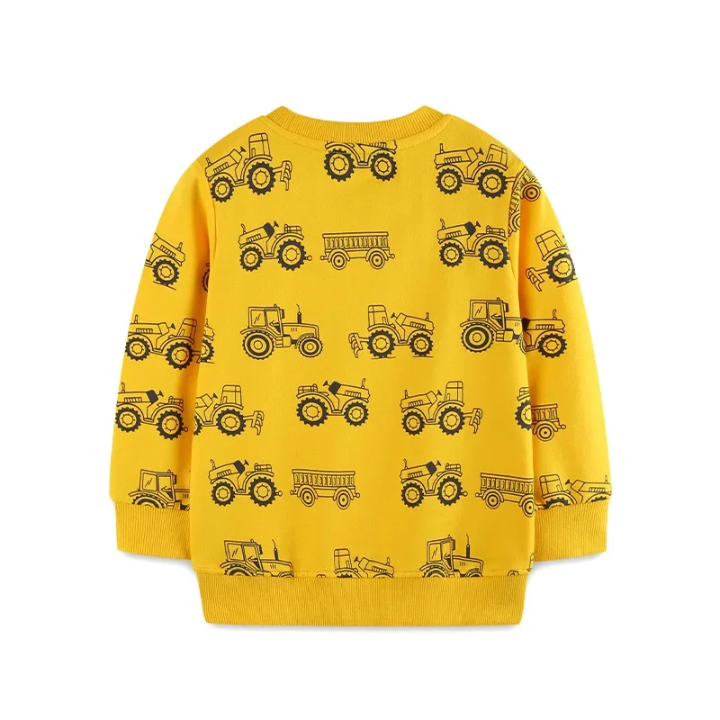 2-7T 100% Cotton Boys Sweatshirts Pullover Tops Tractor Print Hoodies Toddler Kids Long Sleeve Crew Neck Casual Clothes