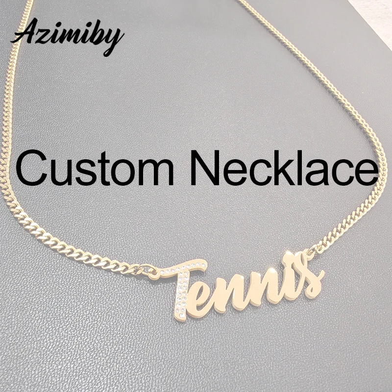 

Azimiby персонализированное ожерелье с именем индивидуальная табличка с именем для женщин из нержавеющей стали текстовый логотип ювелирные изделия подарок