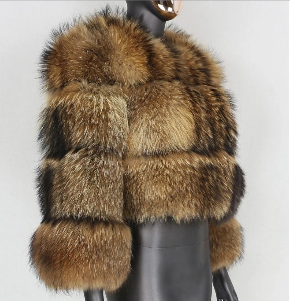 Vendita calda Calore invernale Procione di lusso di alta qualità con risvolto dentellato Midi Pelliccia intera Cappotto di pelliccia di procione per cappotto da donna