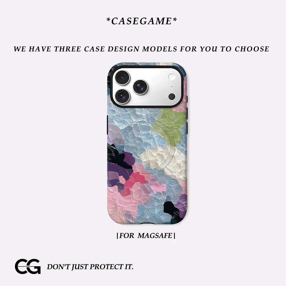 Casegame Matte Bumper für MagSafe Hülle für iPhone 17 16 15 14 Plus 13 Pro Max Stoßfeste Harte PC Abstrakte Wellen-Textur Schutzhülle