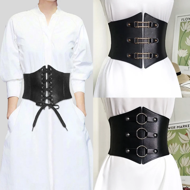 Sexy Corset Wide Pu Leather Belt Cummerbunds Belts for Women Elastic Tight High Waist Slimming Body Shaping Girdle Belt