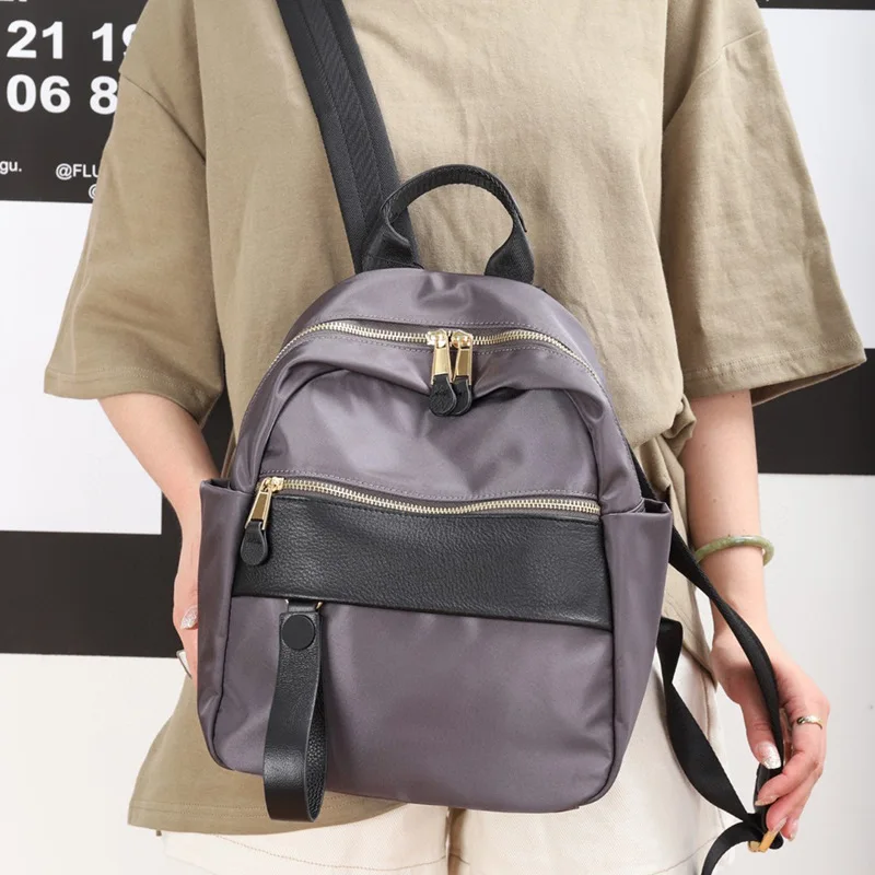 Mosaic Leather Contrast Oxford Cloth Backpack Fashionable Lightweight High-quality Women Bag Commuter High-capacity Women's Bag