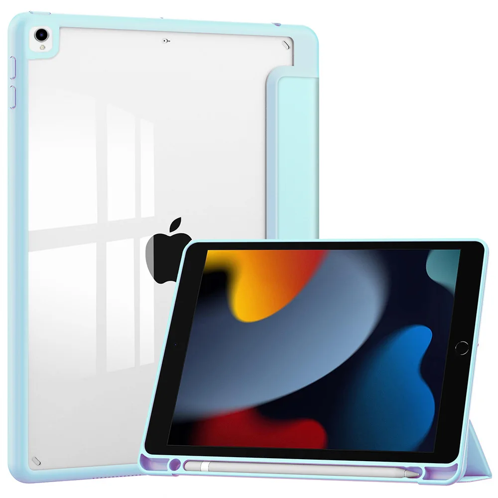 Case for iPad 9th/8th/7th Generation (2021/2020/2019)10.2 Inch with Pencil Holder Clear Transparent Back Shell Cover