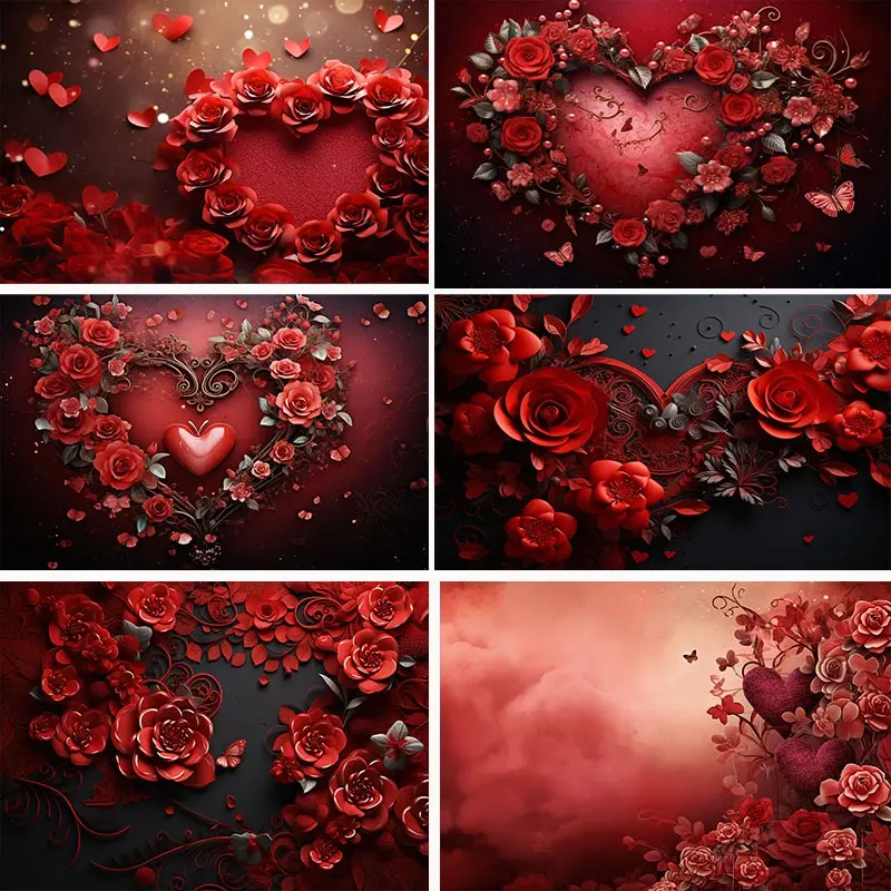 

Valentine's Day Party Backdrops Adult Wedding Photography Cake Smash Love Rose Red Background Photo Shoot Studio