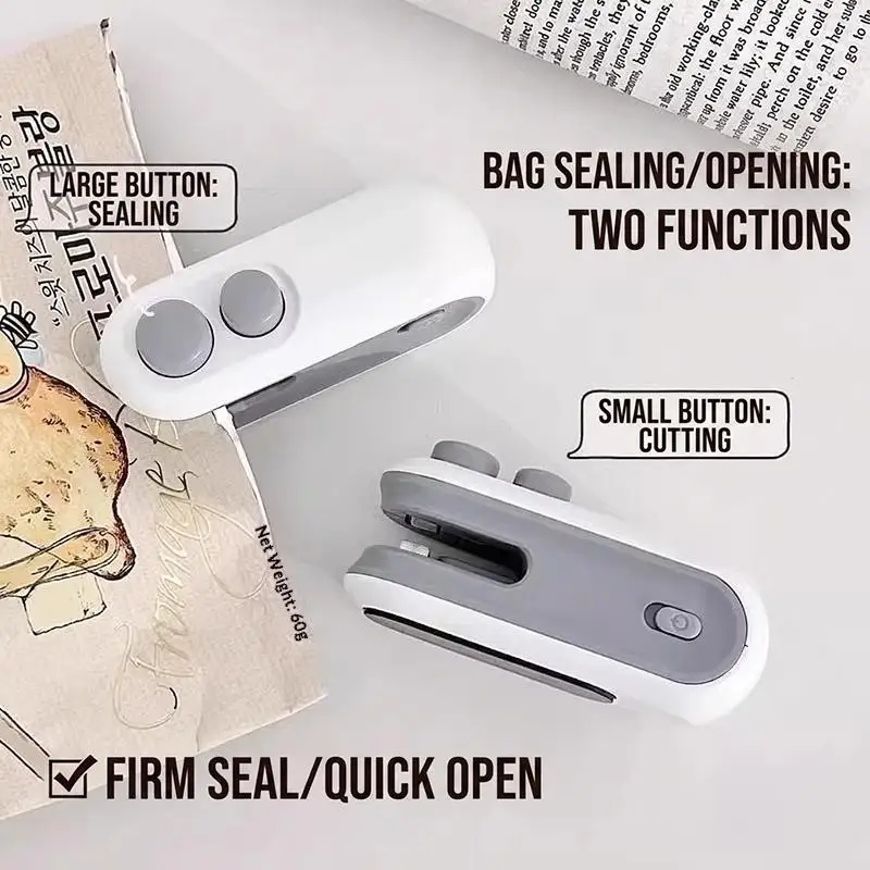 Portable Mini Bag Sealer With 2 In 1 Sealing And Cutting Function Perfect For Home Kitchen Snack Food Storage Fresh Preservation