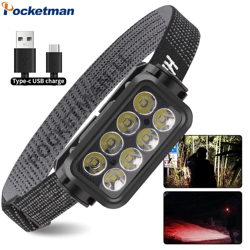 Super Bright 8LED Headlamp IR Motion Sensor USB Rechargeable Headlight Waterproof Head Lamp Induction Lightwight Head Light