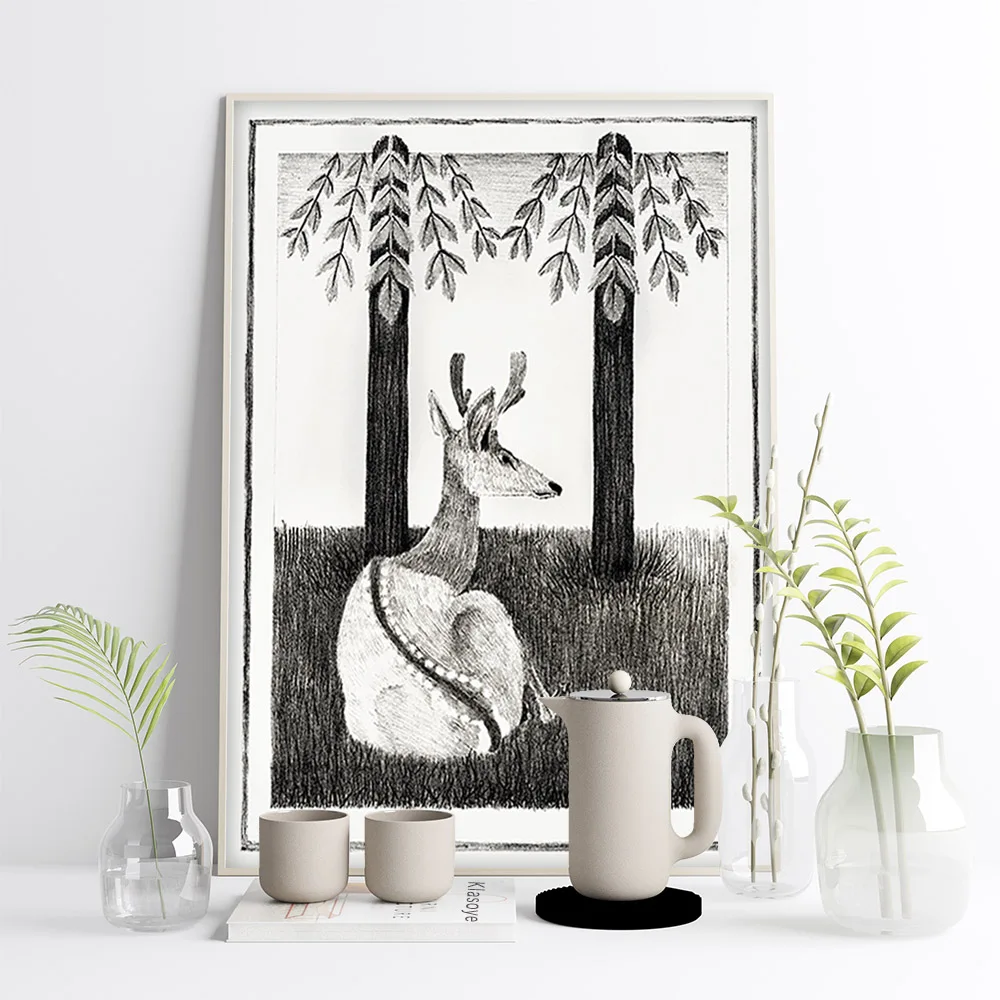 Samuel Jessurun De Mesquita Print Art Black White Poster Barasingha Hart Canvas Painting Office Studio Lounge Decor Wall Picture