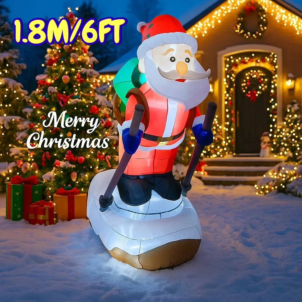 

1.8M/6FT Skiing Santa Claus Snowman Christmas Decorations Home Inflatable Toy LED Lights Yard Xmas Ornaments Party DIY Decor