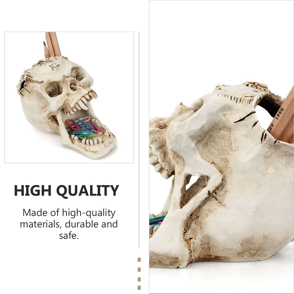

2pcs Adornments Shape Pen Holder Resin Material Durable Safe White Desk Skull naments naments Storage Boxes