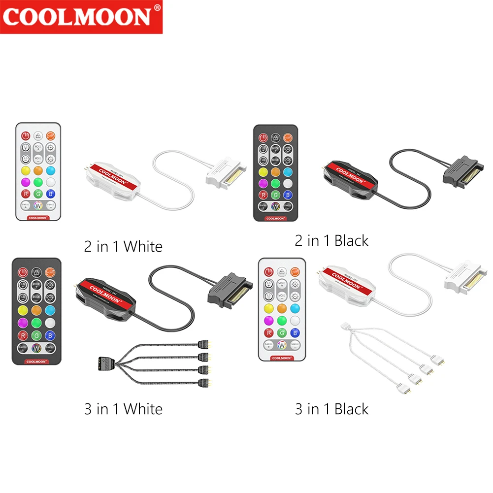 ARGB Controller 5V 3pin To SATA RGB Remote Controller 1 to 4 Sync Motherboard Extension Cable for PC Cooling Fan Light Strip