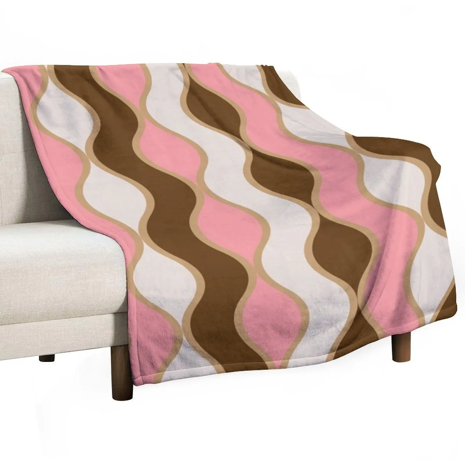 Retro Mid-Century Pink & Brown Seventies Throw Blanket Vintage Bed covers Sofa Quilt warm for winter Blankets