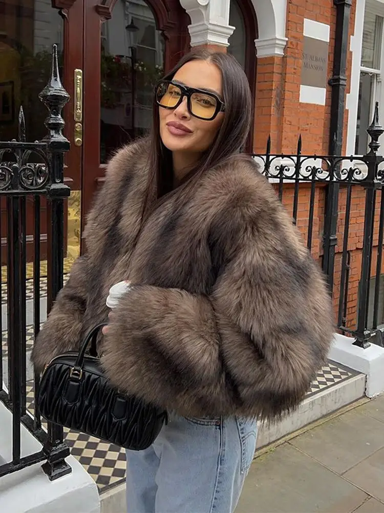 Luxury Short Faux Mink Coat Winter Brown Faux Fur Coat Woman Clothing Loose Fluffy Faux Fur Jacket Woman Fur Coats Tops