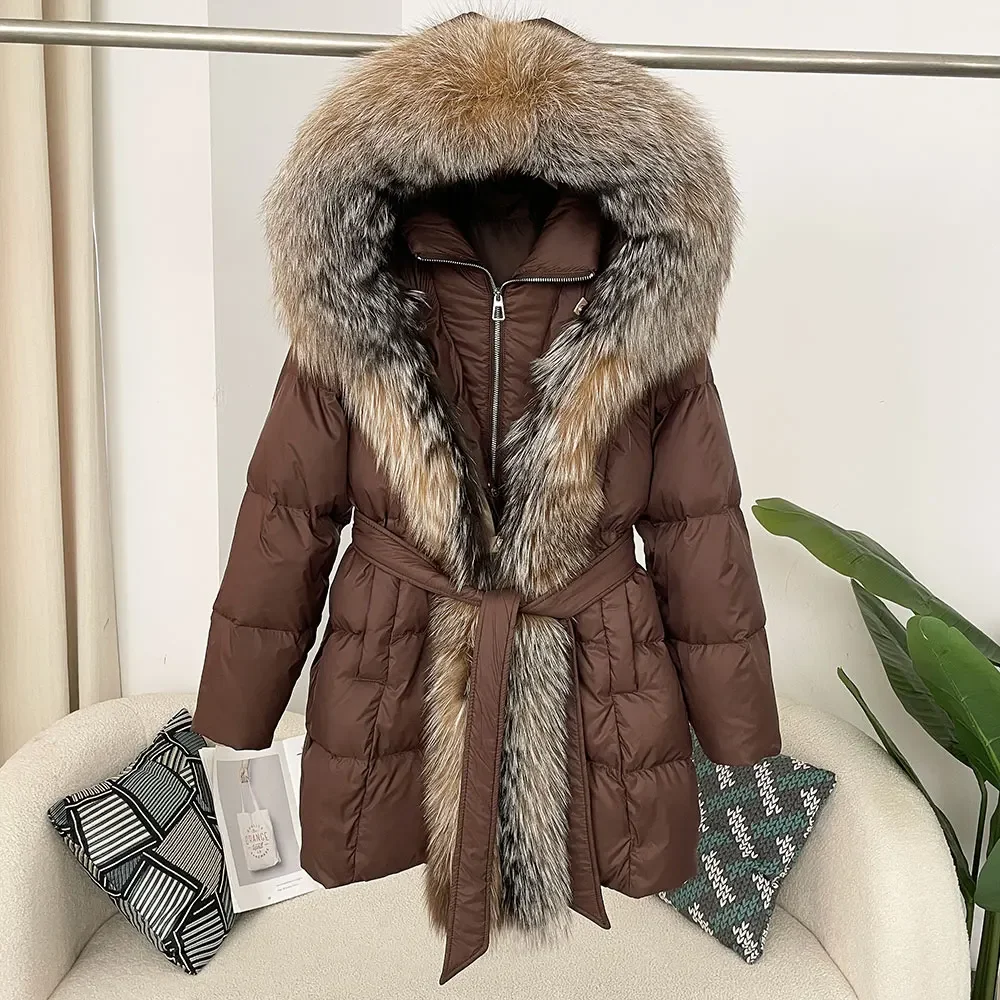 Thick Warm Streetwear Casual White Duck Down Coat Winter Jacket Women Hooded Natural Real Fox Fur Outerwear Puffer Jacker