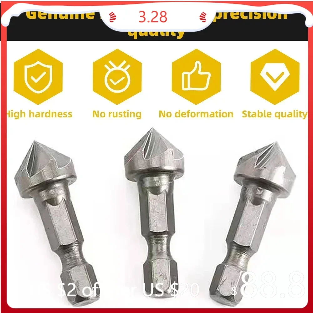 1/3PCS Hexagonal Shank Six-Blade Chamfering Tool Carbon Steel Sandblasting Chamfering Knife Woodworking Hole Opener Countersink