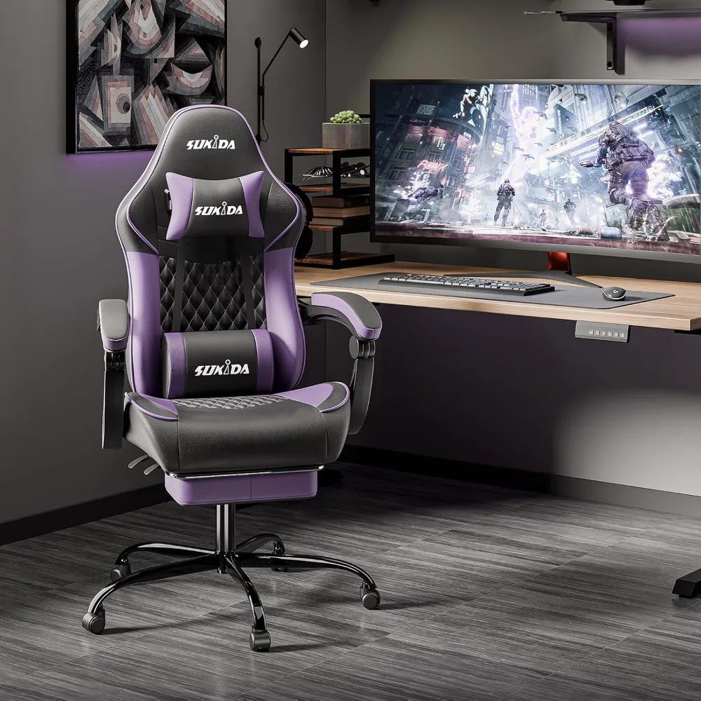 Ergonomic Gaming Chair with Lumbar Support, Massage, Swivel, Height Adjustable, and Headrest for Adults - Comfortable Computer C