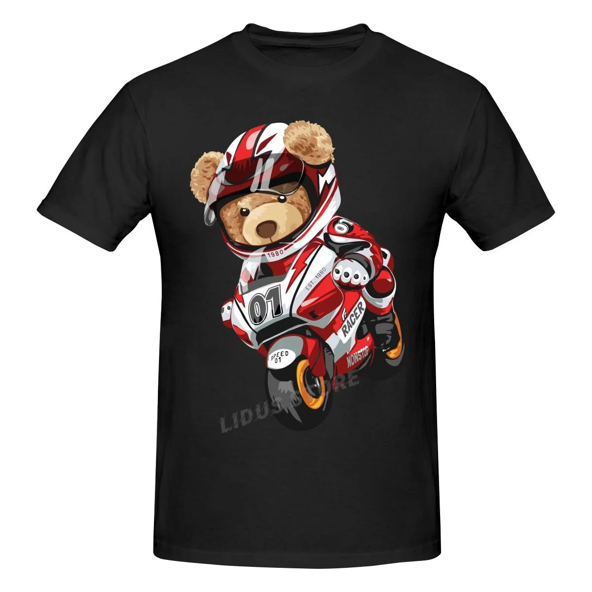 Teddy Bear Riding Racing Motorbike T shirt Harajuku Streetwear Short Sleeve T-shirt 100% Cotton Graphics Tshirt Brands Tee Tops