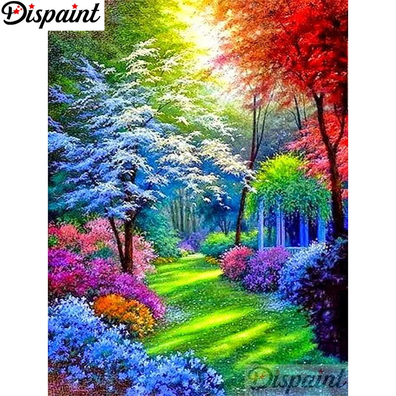 Dispaint 5D-Diamantgemälde, voll quadratisch/rund, „Landschaft, farbiger Baum“, Bild von Strasssteinen, DIY-Diamant-Stickerei, Heimdekoration