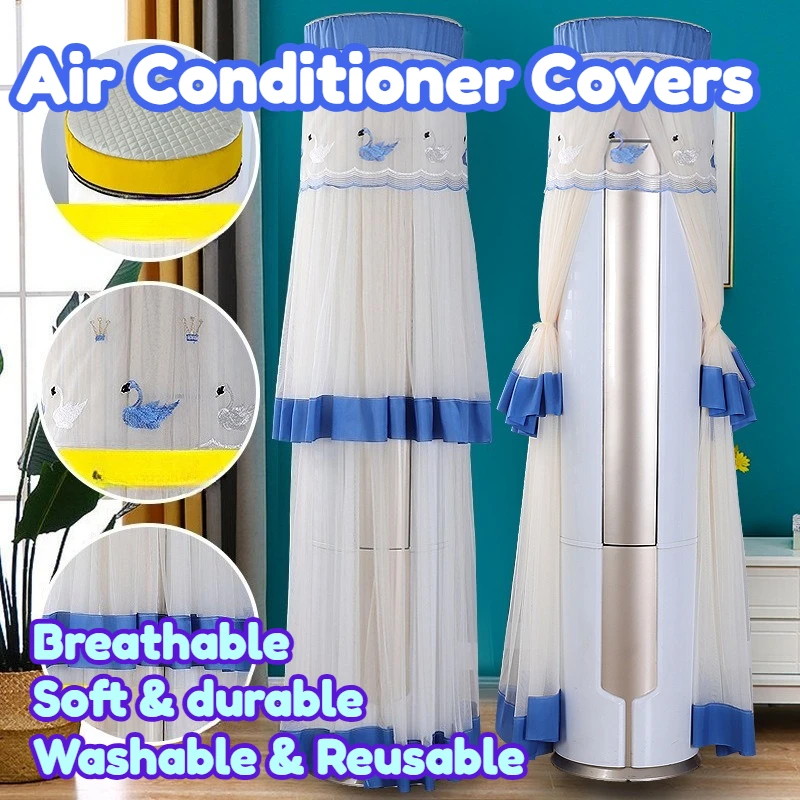 

Air Conditioner Covers 3D Embroidery Cylindrical AC Cover No-Removal Design Dustproof Living Room Floor Stain Resistant Soft