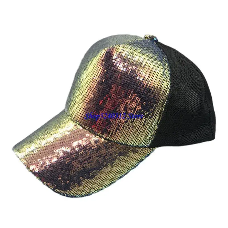 634C Unisex Glitter Multicolored Sequins Baseball Cap Breathable Mesh Back Summer Club Party Adjustable for Snapback Trucker