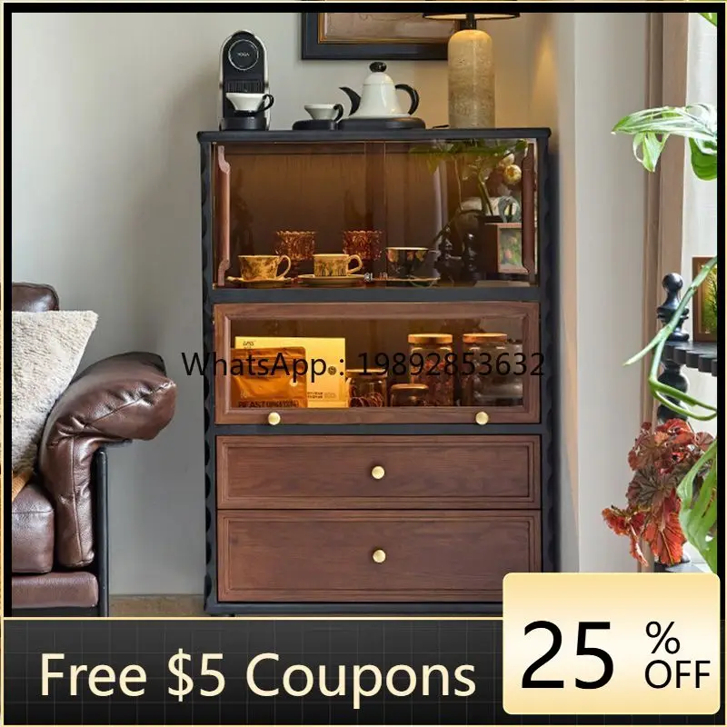 

LYY Vintage Solid Wood Bookshelf Living Room TV Sideboard Side Cabinet Wine Display French Sofa Side Display