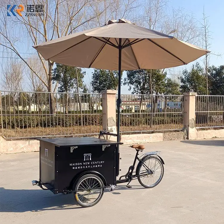 Commercial Ice Cream Push Cart Cooler Mobile Outdoor Juices And Ice Cream Vending Kiosk Trailer Fast Food Cart Store Truck