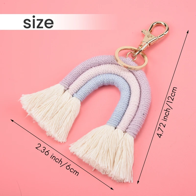 여성용 직조 레인보우 열쇠 고리, 보호 수제 키홀더 열쇠 고리, 마크라메 가방, 매력적인 자동차 걸이식 보석 선물