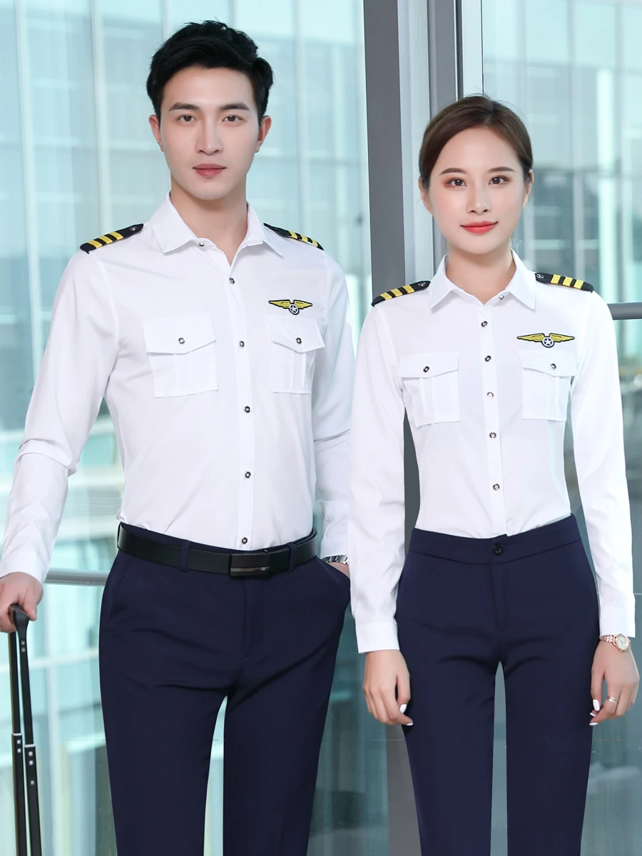 

Air Steward Long Sve irt Securi orm M Fem Aviation Workwear Pilot Captain Hotel Cheered irt