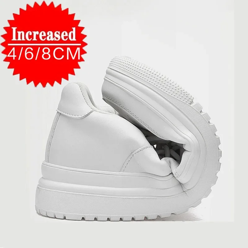 Sepatu Pria Kulit Penambah Tinggi 8/10CM, Sepatu Sol Tebal Penambah Tinggi dengan Bahan Mesh yang Bernapas, Sneakers Kasual Harian untuk Pria untuk Aktivitas Luar Ruangan