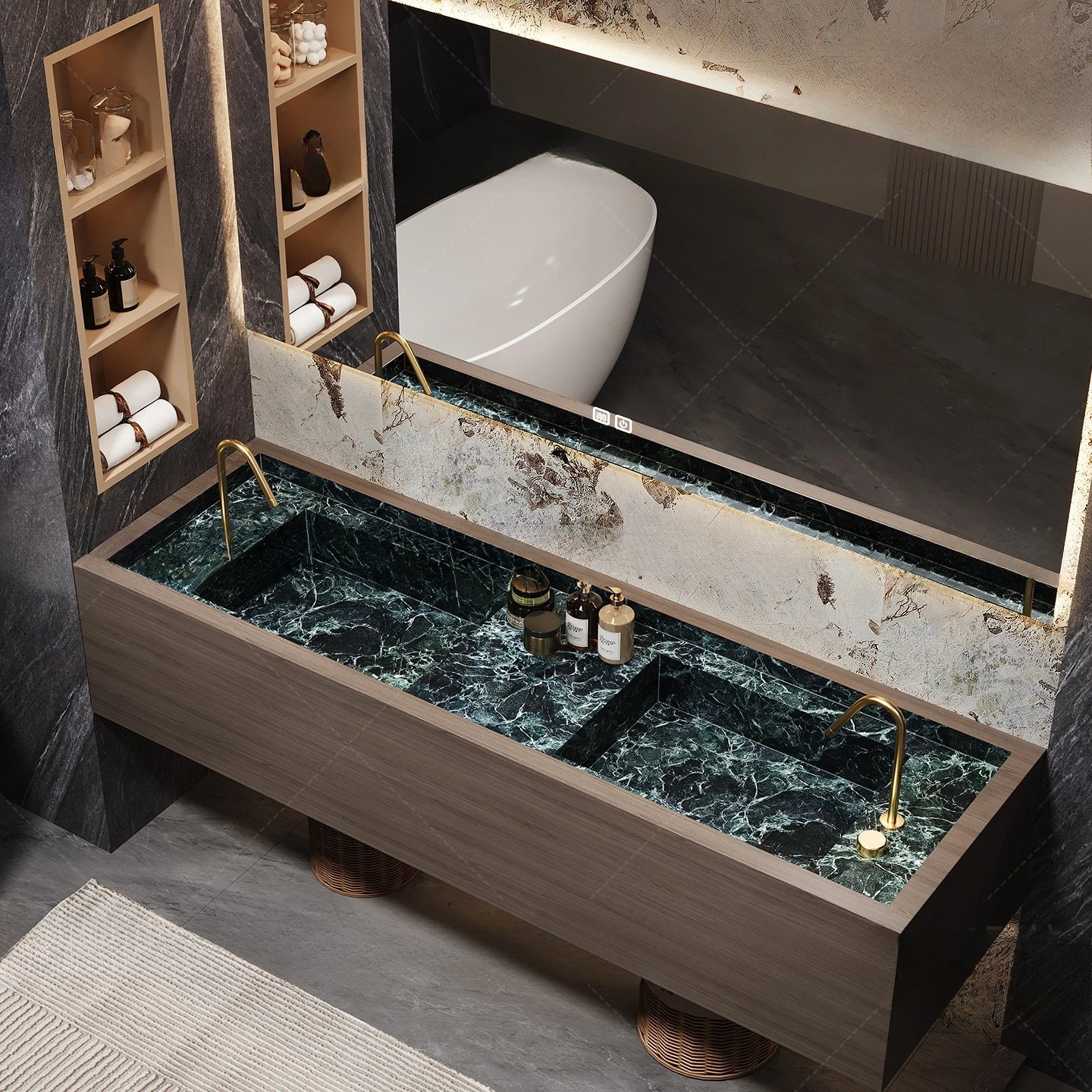 Bathroom cabinet rock slab integrated seamless basin, bathroom light luxury high-end hand and face washing table double basin