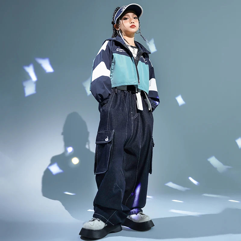 Girls Hip Hop Outfit Shirt Boys Street Dance Baggy Cargo Pants Child Contrast Hoodie Streetwear Kids Jazz Joggers Clothes Sets